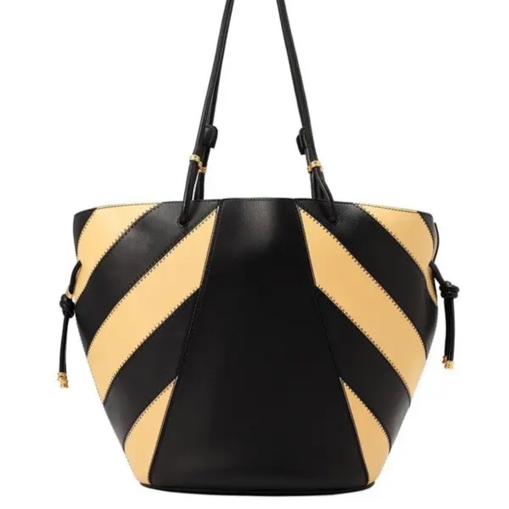 Tory Burch Black and Yellow Chevron Tote